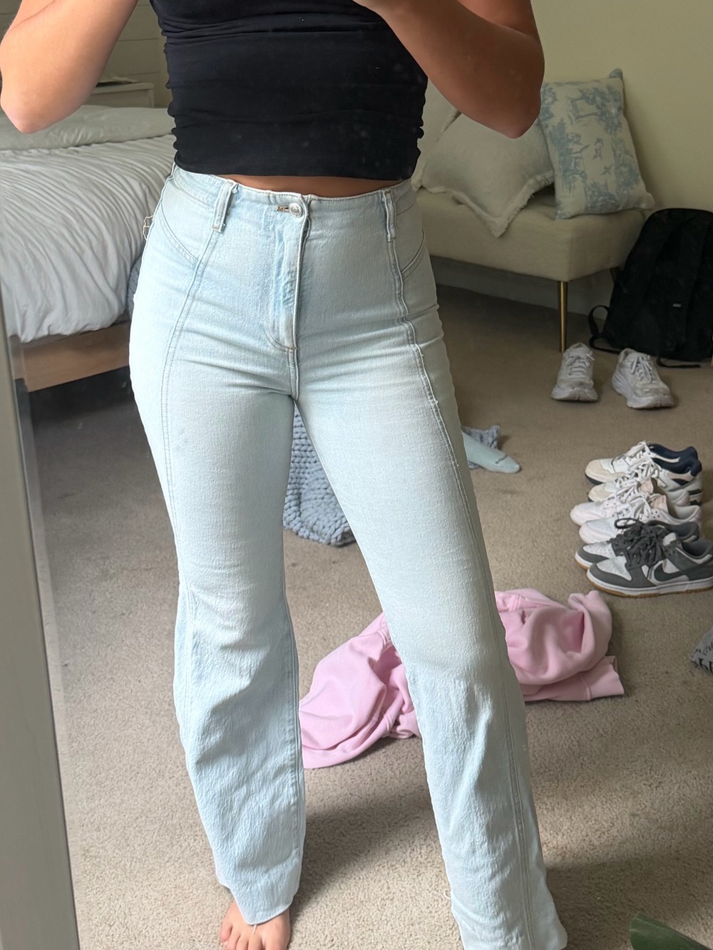 Free People Light Blue High-Rise Flare Jeans
